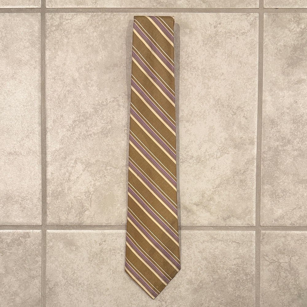 Matt Andrew’s Elegant Striped Tan and Purple Men's Tie